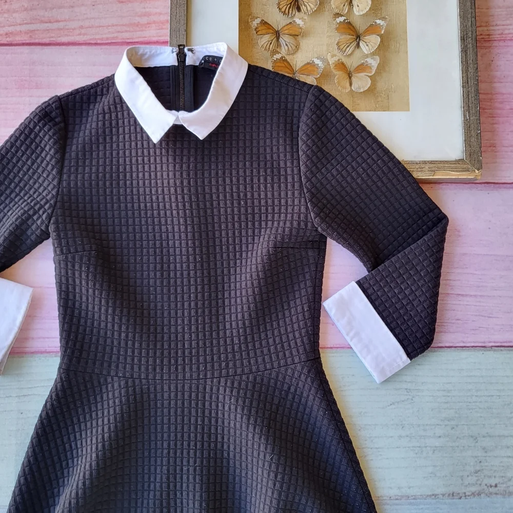 Alice + Olivia Employed Collared Academia Fit & Flare Textured Knit Mini Dress 2 - Picture 5 of 7